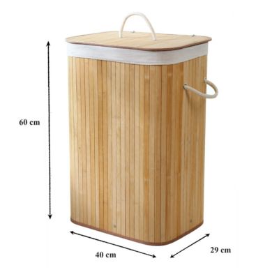 Panier à linge rectangulaire en bambou 70L H60 cm - YSA