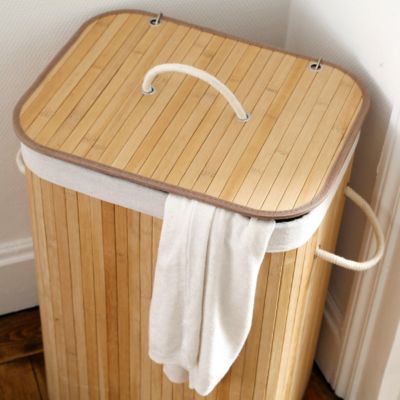 Panier à linge rectangulaire en bambou 70L H60 cm - YSA