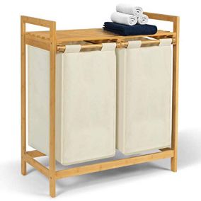 Panier à Linge Salle de Bain - 2 Bacs - Beige - Tissu