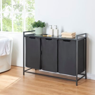 Panier à linge Saltvik avec 3 bacs coulissants 76 x 103 x 38 cm noir en.casa
