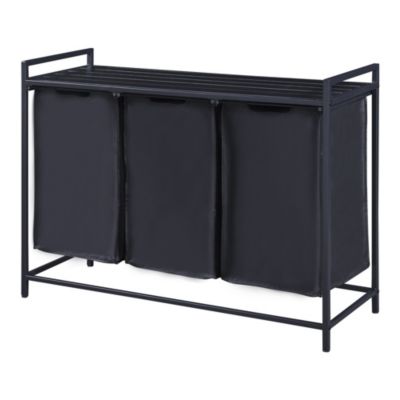 Panier à linge Saltvik avec 3 bacs coulissants 76 x 103 x 38 cm noir en.casa