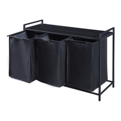 Panier à linge Saltvik avec 3 bacs coulissants 76 x 103 x 38 cm noir en.casa