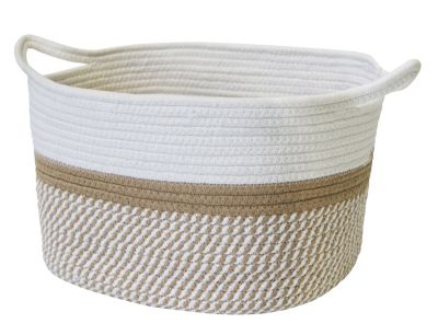 Panier ovale bicolore en corde Clara blanc et camel