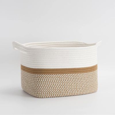 Panier ovale bicolore en corde Clara blanc et camel