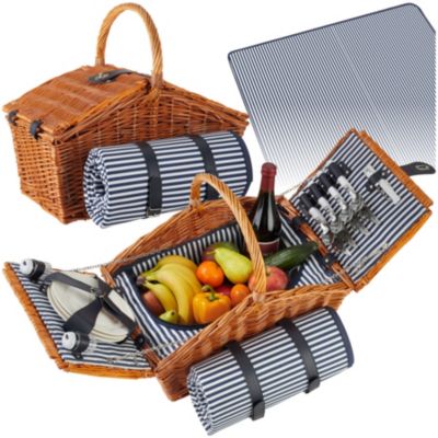 Panier pique-nique pour 4 personnes avec couverture de pique-nique marron