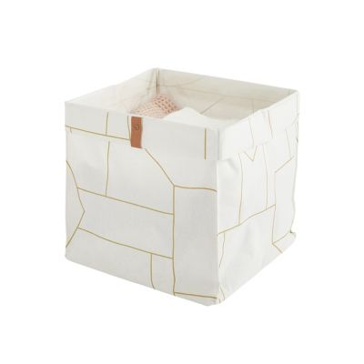 Panier pliable en tissu blanc et doré 31 x 31 x 31 cm