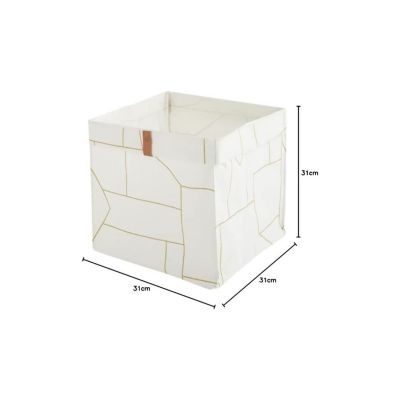 Panier pliable en tissu blanc et doré 31 x 31 x 31 cm