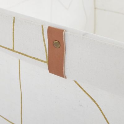 Panier pliable en tissu blanc et doré 31 x 31 x 31 cm