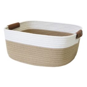 Panier rectangulaire en corde Lea blanc et camel