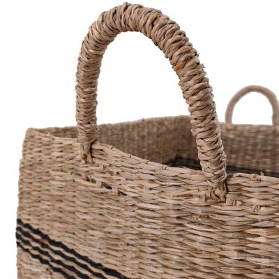 Panier rectangulaire en fibres naturelles Ornami motif horizontal vendu par 3 pièces