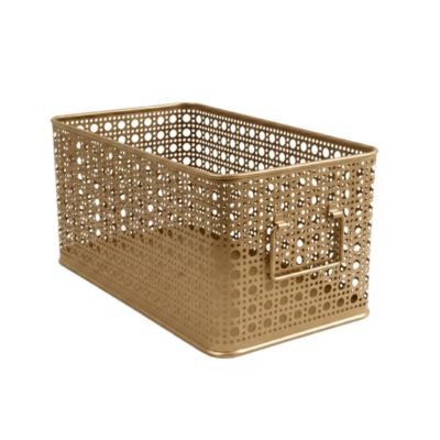 Panier rectangulaire en métal doré motif cannage taille M, Equipstore Création Met