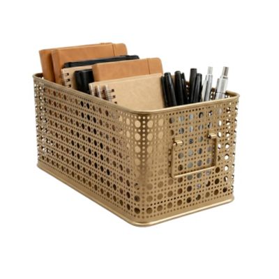 Panier rectangulaire en métal doré motif cannage taille M, Equipstore Création Met