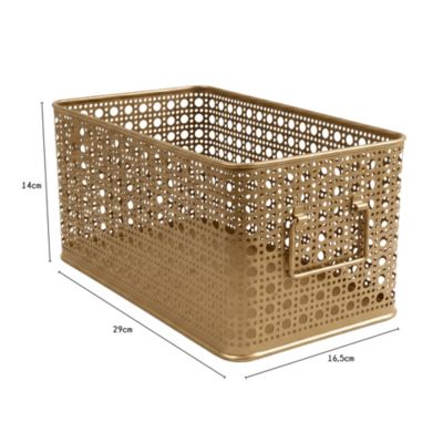 Panier rectangulaire en métal doré motif cannage taille M, Equipstore Création Met