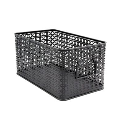 Panier rectangulaire en métal motif cannage noir taille M