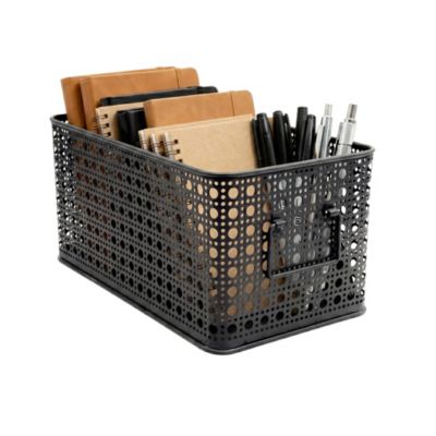 Panier rectangulaire en métal motif cannage noir taille M