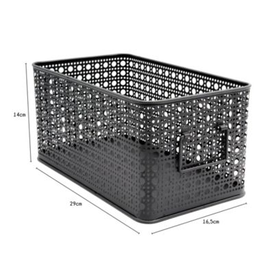 Panier rectangulaire en métal motif cannage noir taille M