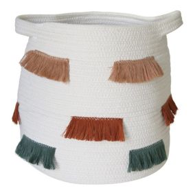 Panier rond blanc Aromatic tones décor franges multicolores