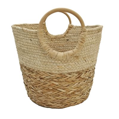 Panier rond en fibres naturelles Ornami blanc avec poignées rondes