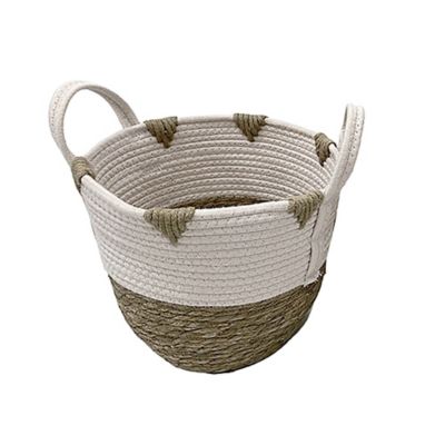 Panier rond fibres naturelles / blanc avec poignées S