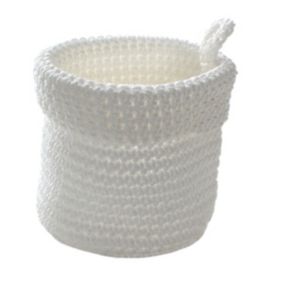 Panier rond maille crochet blanc 12x10cm