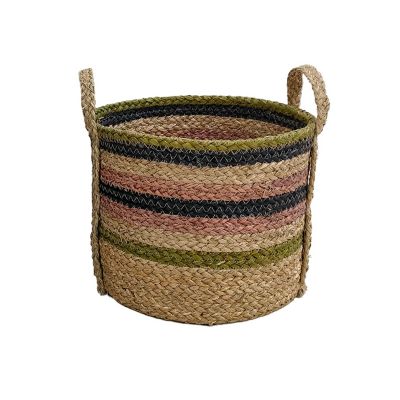 Decorasian Panier Rangement Rond Tressé Jonc De Mer 47cm Avec Poignées Bois - Grand Panier Linge