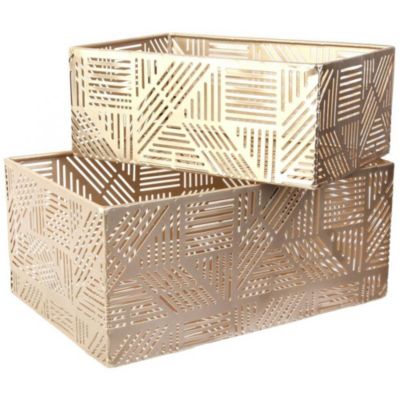 Paniers de rangement en métal ajouré doré (Lot de 2) 21 et 25 cm