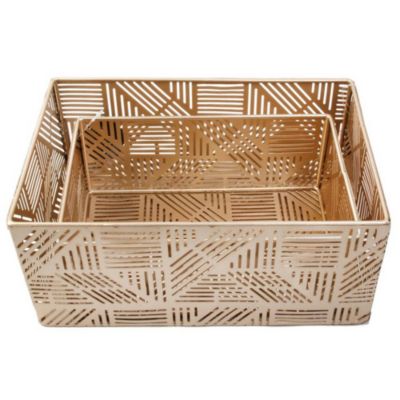 Paniers de rangement en métal ajouré doré (Lot de 2) 21 et 25 cm