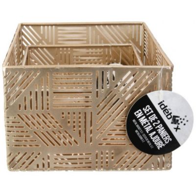 Paniers de rangement en métal ajouré doré (Lot de 2) 21 et 25 cm