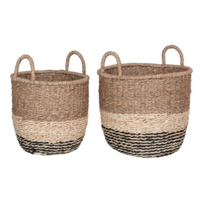 Paniers Lima en jonc de mer - Lot de 2 paniers naturels, marron et noir