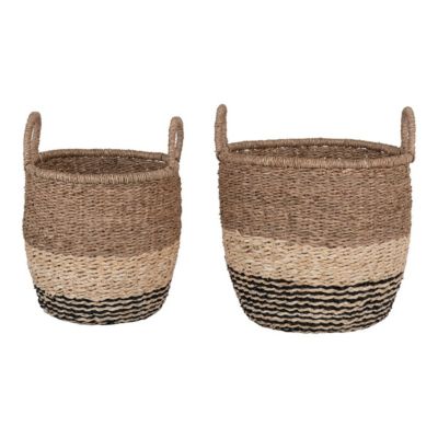 Paniers Lima en jonc de mer - Lot de 2 paniers naturels, marron et noir