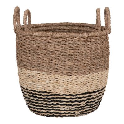 Paniers Lima en jonc de mer - Lot de 2 paniers naturels, marron et noir