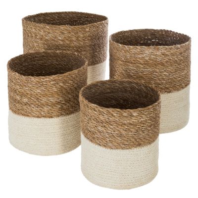 Paniers ronds en osier coloris naturel et blanc, 4 pièces