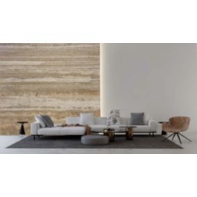 Panneau 2500x900x25 mm en véritable Travertin strié sur composite à chants nus