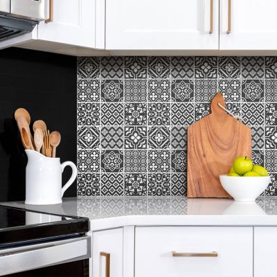 Panneau autocollant Tulup 100x50 cm Carreaux portugais noirs et blancs 1 pcs