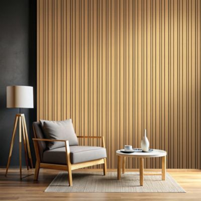 Panneau Boa en MDF fond noir, tasseaux décor chêne Saragosse L. 280 x l 60 cm, ép. 2,1 cm