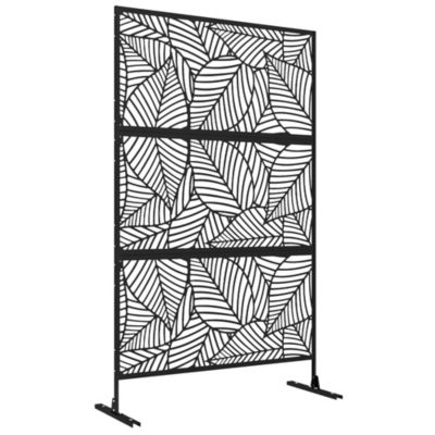 Panneau brise vue décoratif paravent extérieur motif végétal métal noir