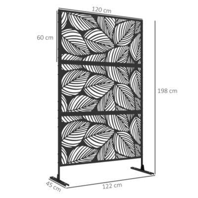 Panneau brise vue décoratif paravent extérieur motif végétal métal noir