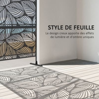 Panneau brise vue décoratif paravent extérieur motif végétal métal noir