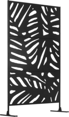 Panneau Brise Vue Decoratif Noir a Motif Vegetal en Metal