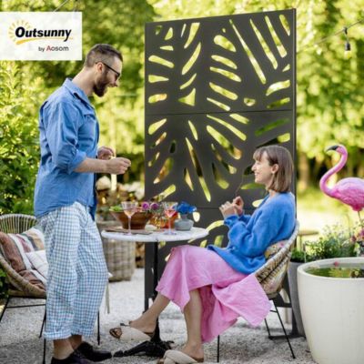 Panneau Brise Vue Decoratif Noir a Motif Vegetal en Metal
