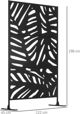 Panneau Brise Vue Decoratif Noir a Motif Vegetal en Metal