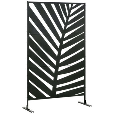 Panneau décoratif extérieur - brise vue motif feuilles - visserie incluse - dim. 122 x 45 x 198 cm - acier thermolaqué noir