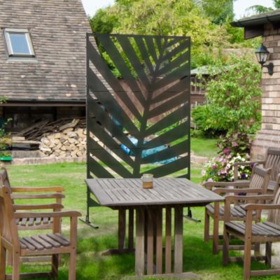 Panneau décoratif extérieur - brise vue motif feuilles - visserie incluse - dim. 122 x 45 x 198 cm - acier thermolaqué noir