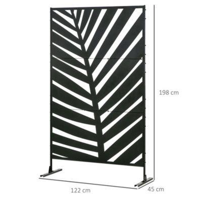 Panneau décoratif extérieur - brise vue motif feuilles - visserie incluse - dim. 122 x 45 x 198 cm - acier thermolaqué noir