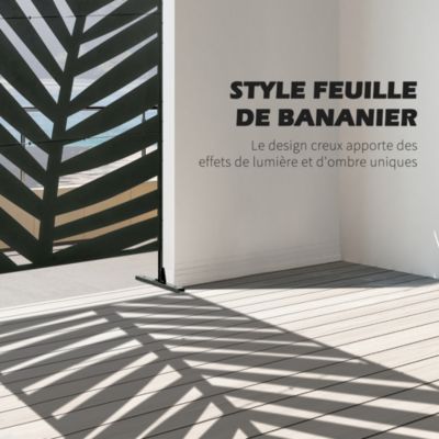 Panneau décoratif extérieur - brise vue motif feuilles - visserie incluse - dim. 122 x 45 x 198 cm - acier thermolaqué noir