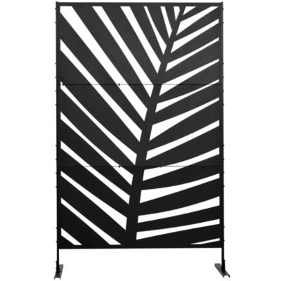 Panneau décoratif extérieur - brise vue motif feuilles - visserie incluse - dim. 122 x 45 x 198 cm - acier thermolaqué noir
