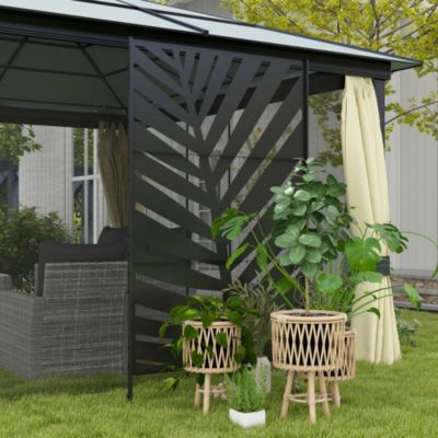 Panneau décoratif extérieur - brise vue motif feuilles - visserie incluse - dim. 122 x 45 x 198 cm - acier thermolaqué noir
