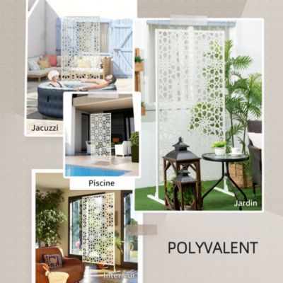 Panneau décoratif extérieur - brise vue motif étoiles - visserie incluse - dim. 92 x 45 x 198 cm - acier thermolaqué blanc