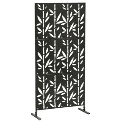 Panneau décoratif extérieur métal - brise vue motif bambou - 92 x 40 x 192 cm - métal époxy noir