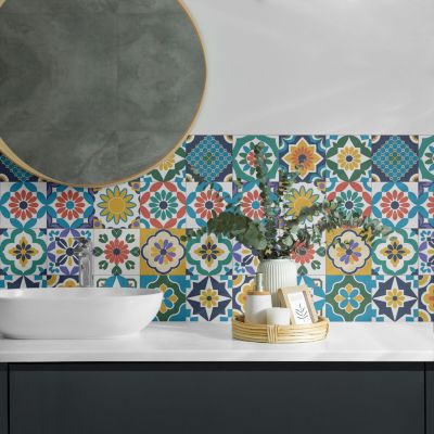Panneau Décoratif Mural Wallfluent 50x50 cm Motifs Floraux Et Géométriques 4 pièces